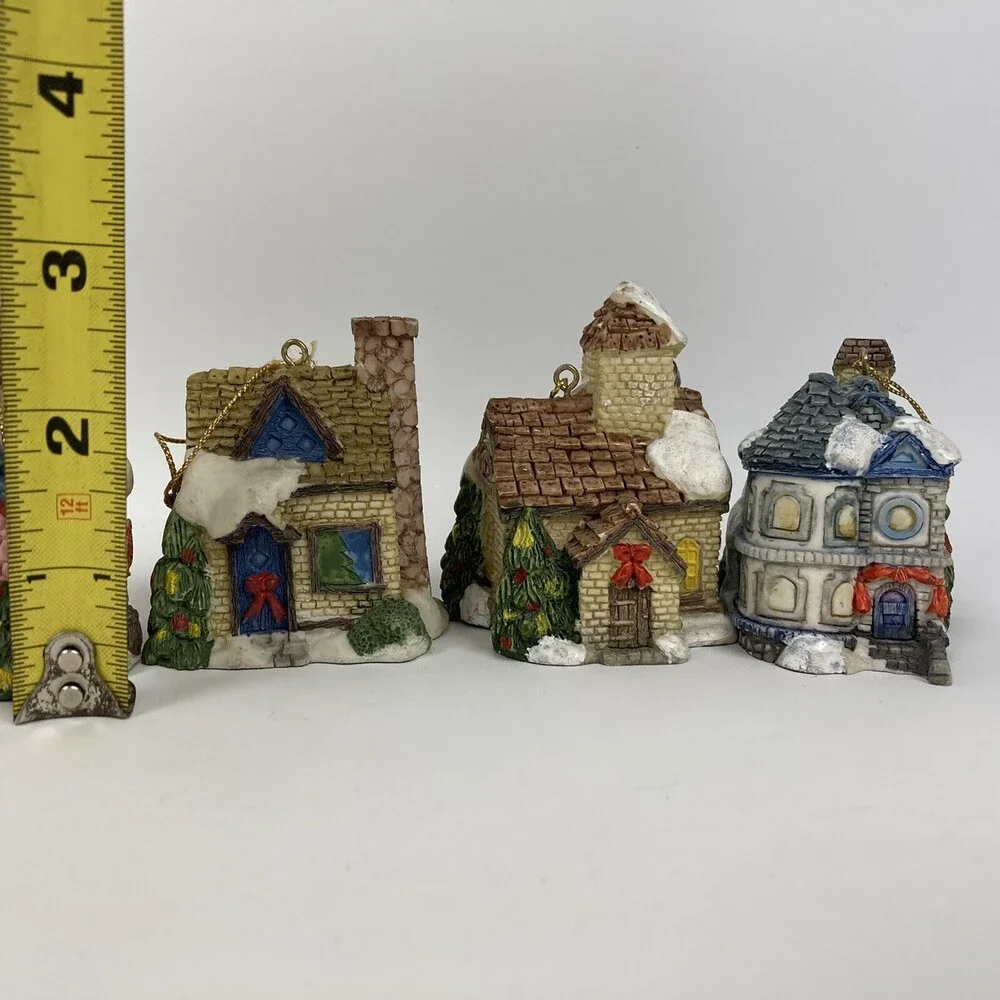 Lot Set 6 VTG Christmas Village Ornaments Mini Houses Bakery Antiques Snow Resin